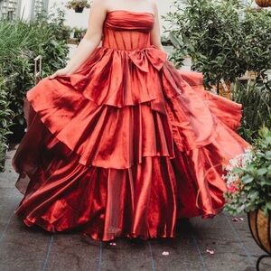 Glamorous Red Layered Strapless Dress